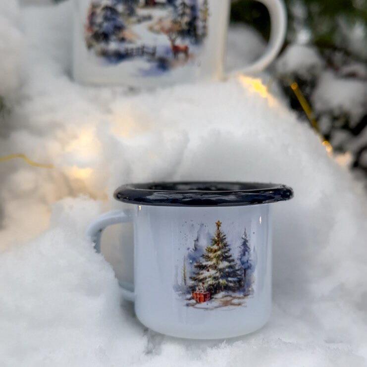 Tazza in metallo smaltato - Natale nel bosco