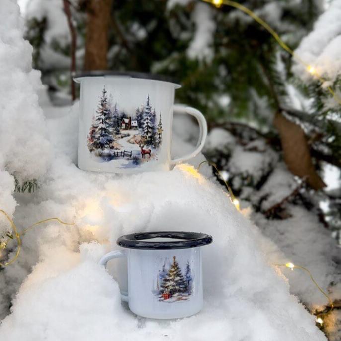 Tazza in metallo smaltato - Natale nel bosco